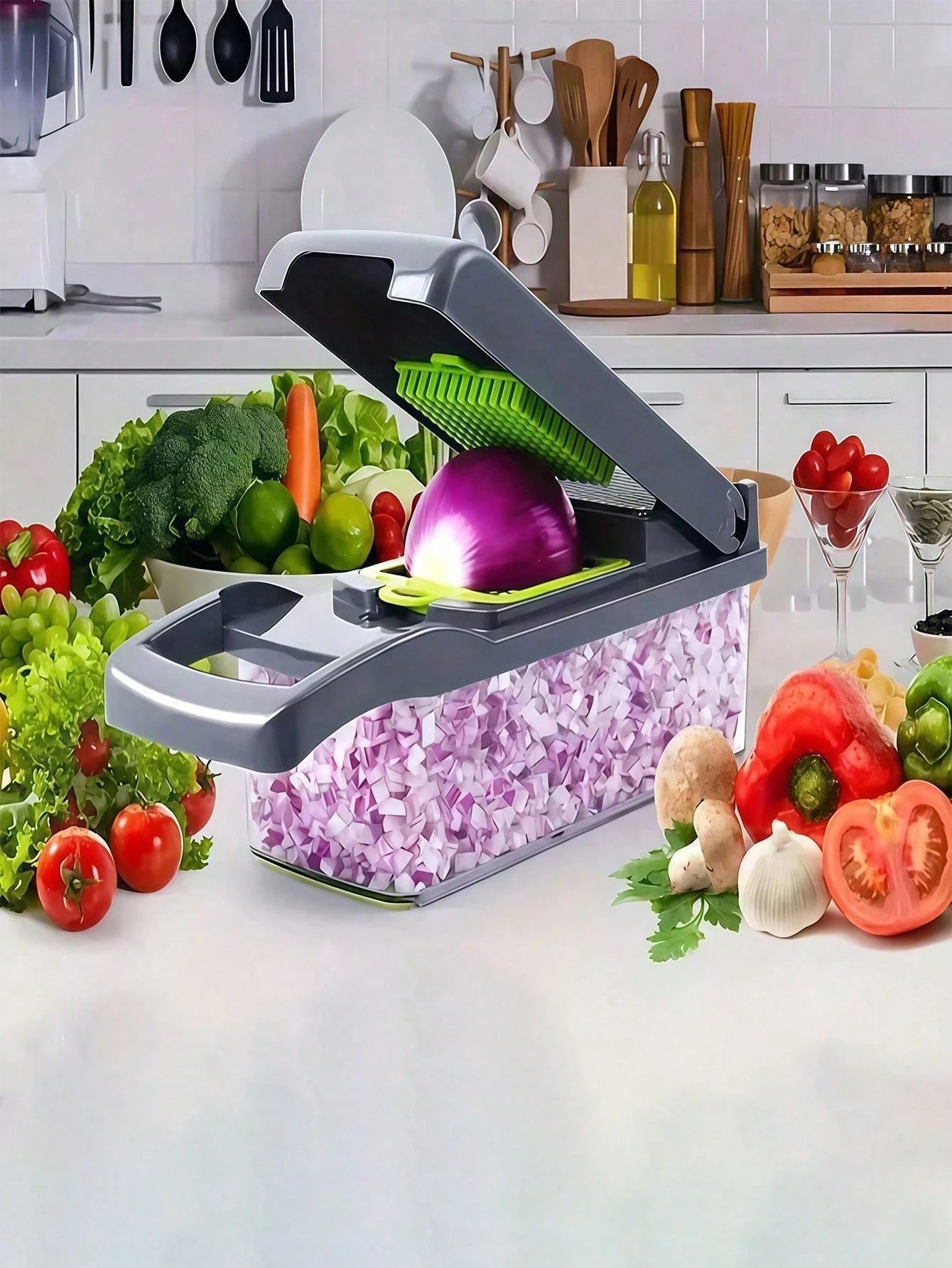 16pcs Complete Set Manual Food Chopper Slicer Dicer, Versatile Vegetable Cutter For Salads, Interchangeable Blades For Onion, Potato, Kitchen Utensils