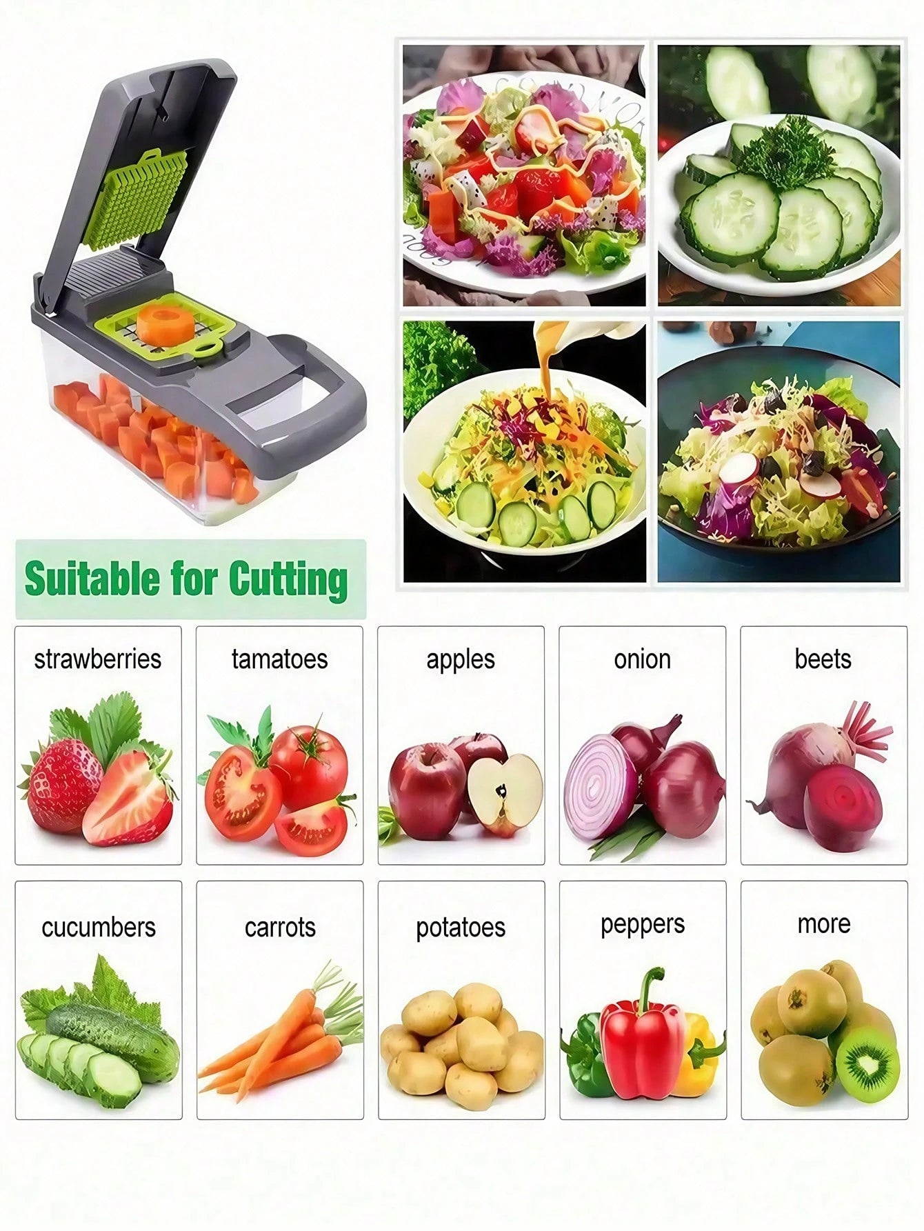 16pcs Complete Set Manual Food Chopper Slicer Dicer, Versatile Vegetable Cutter For Salads, Interchangeable Blades For Onion, Potato, Kitchen Utensils