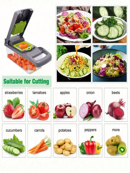 16pcs Complete Set Manual Food Chopper Slicer Dicer, Versatile Vegetable Cutter For Salads, Interchangeable Blades For Onion, Potato, Kitchen Utensils