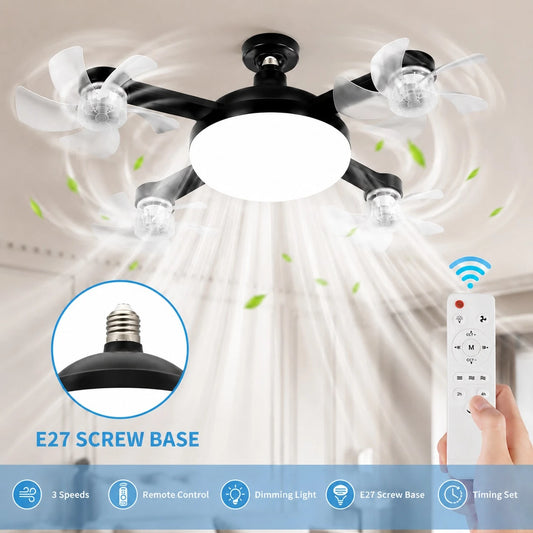 1pc 2026 New 17.7/19.7 Inch 3-Axis/4-Axis Socket Fan Light, Ceiling Fan With Light For Living Room, Bedroom, Kitchen, Suitable For E26/E27 Screw Base, Perfect For Gifts, Parents, Girlfriend, Christmas