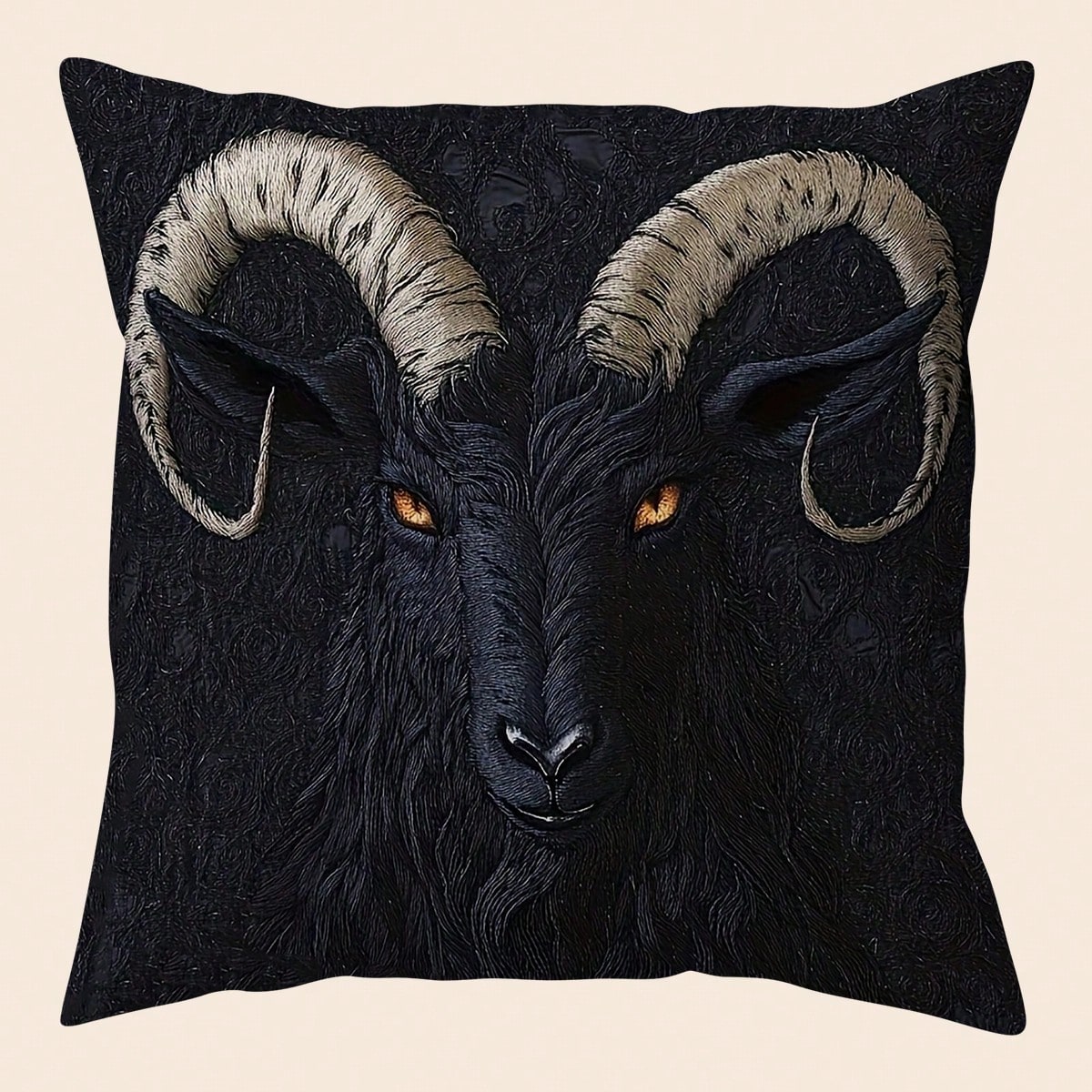 1pc 2D Flat Printing Vintage Style Goat Design Pillowcase, Non-Real Embroidery 18x18 Inches, Short Plush Polyester, Single-Side Print, Zipper Closure, Machine Washable, For Car, Home, Room, Party Deco