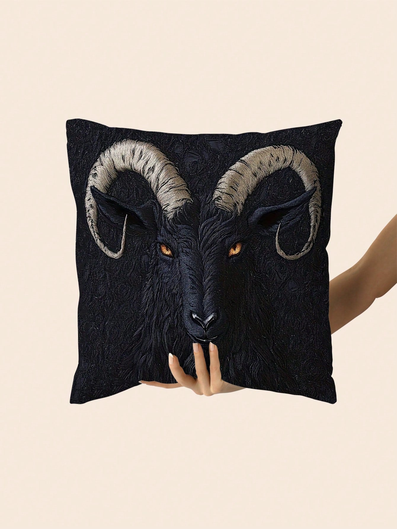 1pc 2D Flat Printing Vintage Style Goat Design Pillowcase, Non-Real Embroidery 18x18 Inches, Short Plush Polyester, Single-Side Print, Zipper Closure, Machine Washable, For Car, Home, Room, Party Deco