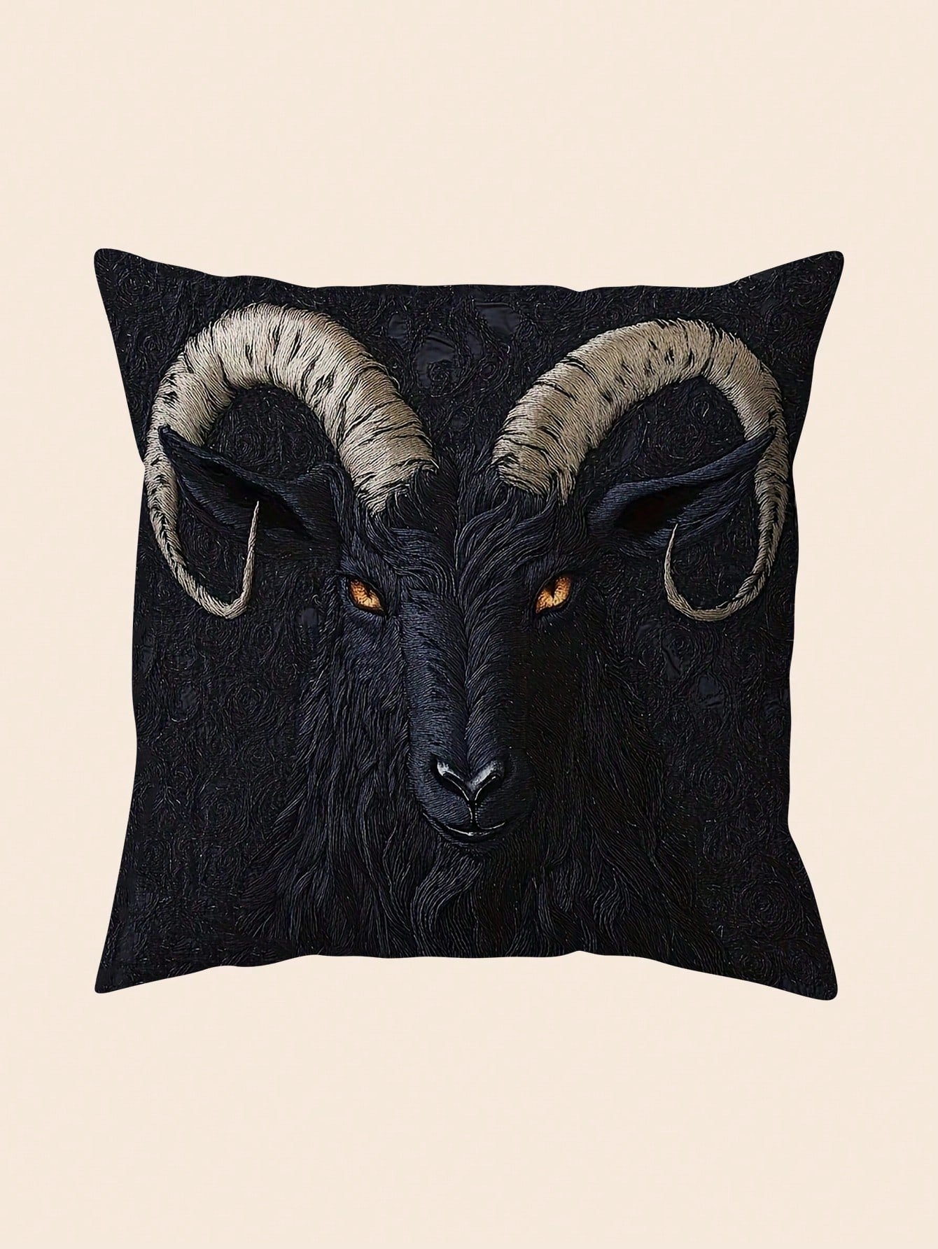 1pc 2D Flat Printing Vintage Style Goat Design Pillowcase, Non-Real Embroidery 18x18 Inches, Short Plush Polyester, Single-Side Print, Zipper Closure, Machine Washable, For Car, Home, Room, Party Deco