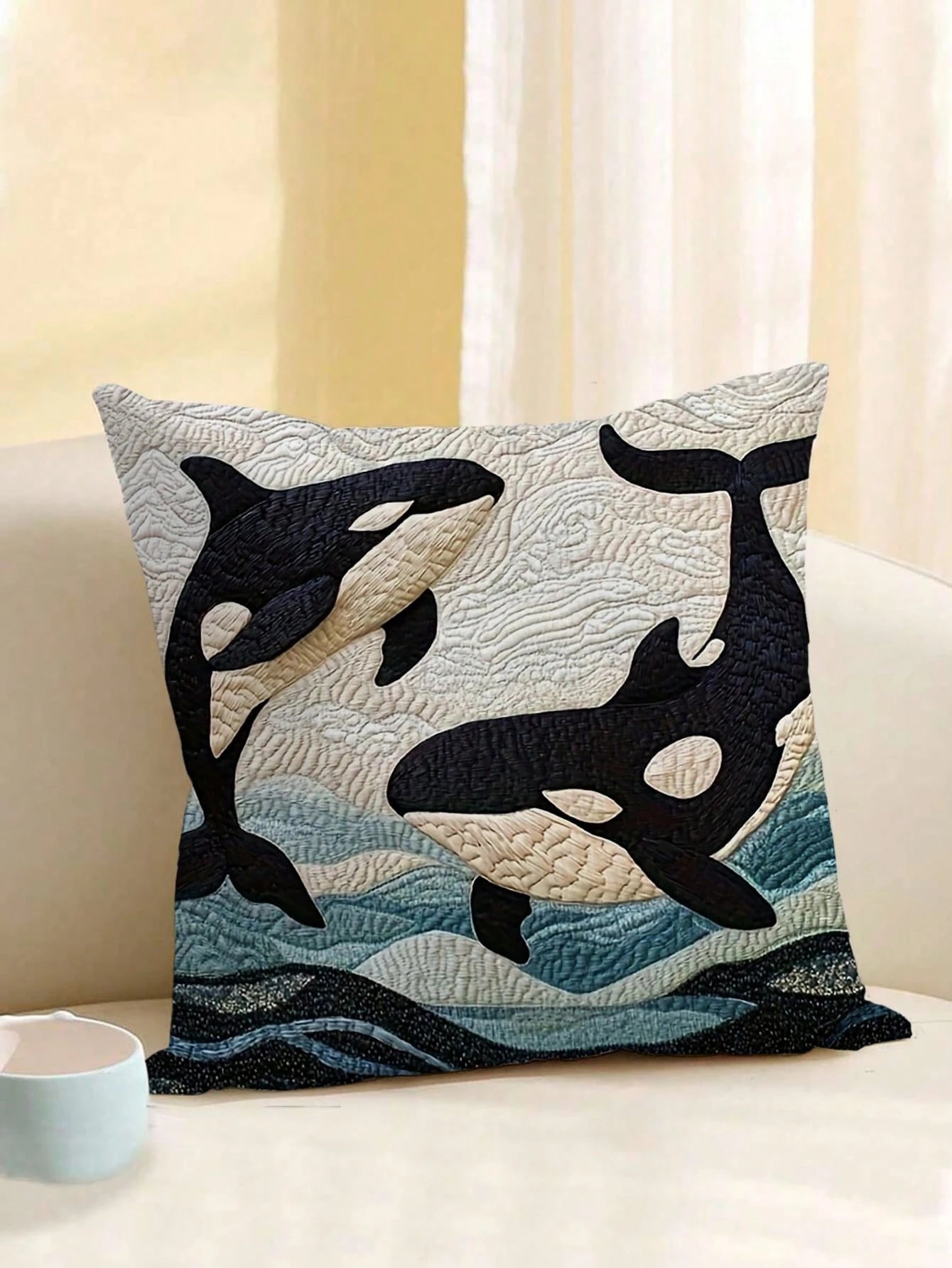 1pc, 2D Ocean Style 45.72X45.72 Cm Short Plush Pillowcase With California Orca, Suitable For Sofa And Bedroom Decor Without Embroidery- No Embroidery