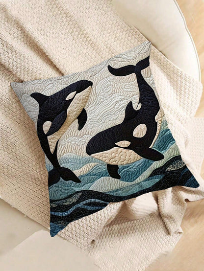 1pc, 2D Ocean Style 45.72X45.72 Cm Short Plush Pillowcase With California Orca, Suitable For Sofa And Bedroom Decor Without Embroidery- No Embroidery
