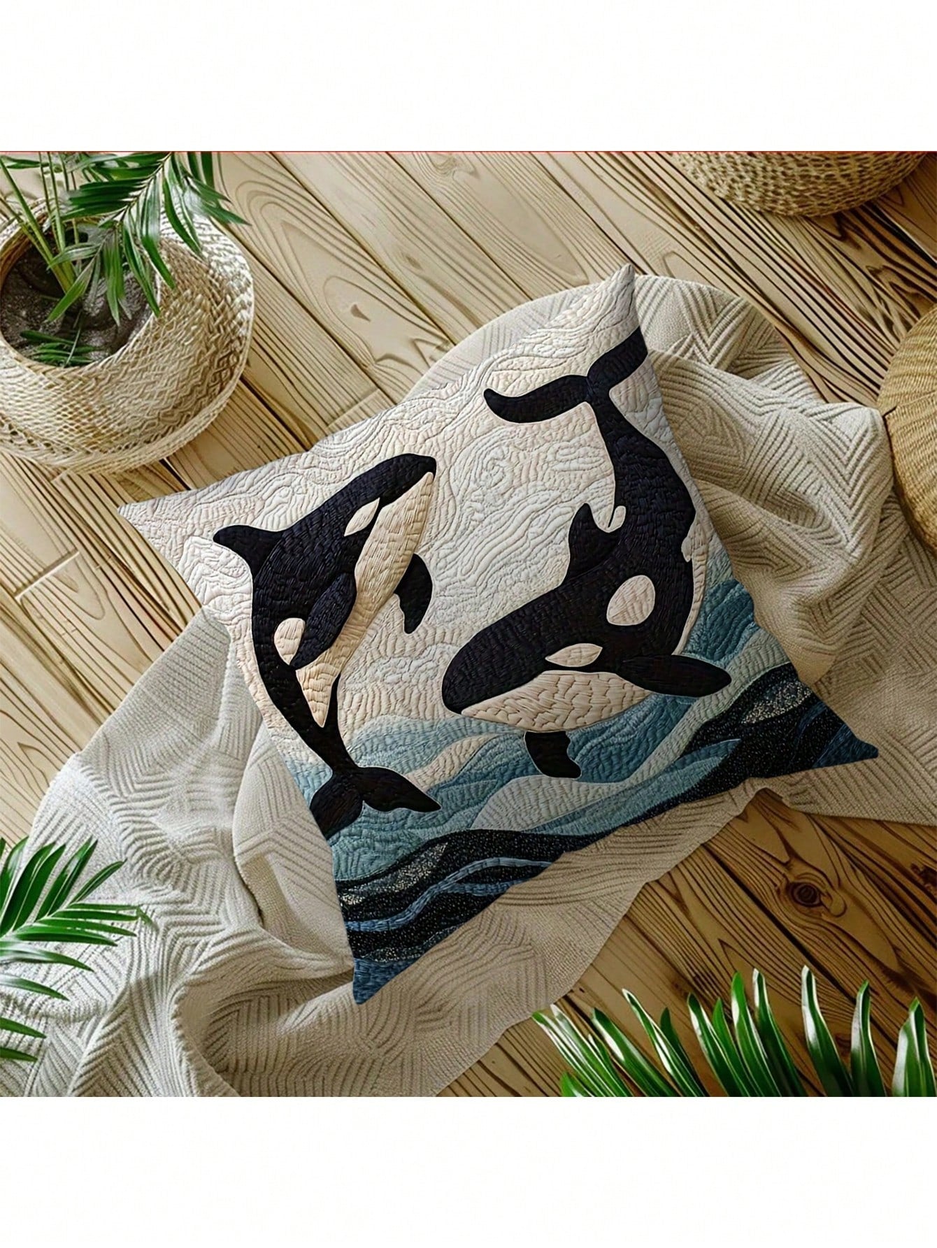 1pc, 2D Ocean Style 45.72X45.72 Cm Short Plush Pillowcase With California Orca, Suitable For Sofa And Bedroom Decor Without Embroidery- No Embroidery