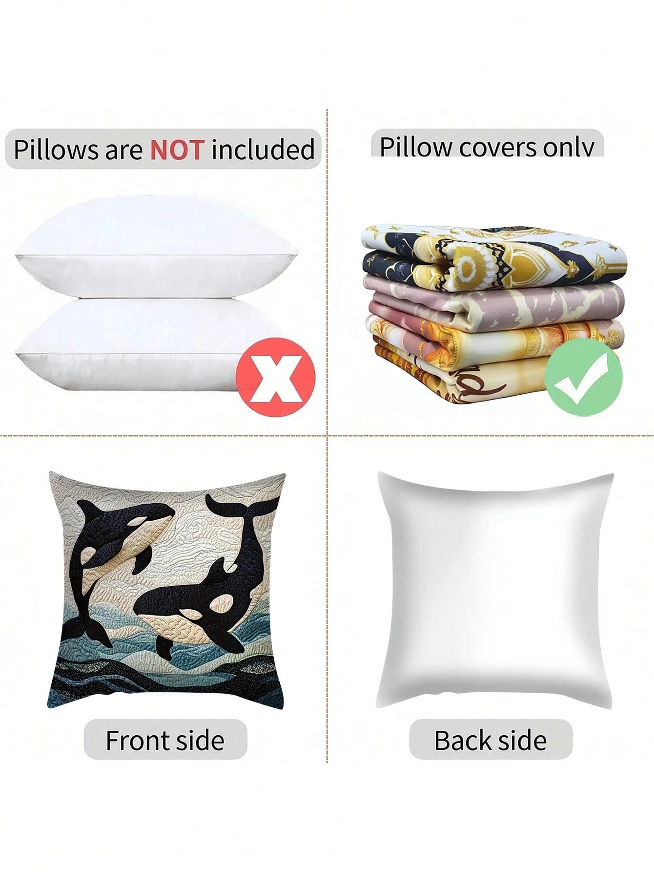 1pc, 2D Ocean Style 45.72X45.72 Cm Short Plush Pillowcase With California Orca, Suitable For Sofa And Bedroom Decor Without Embroidery- No Embroidery