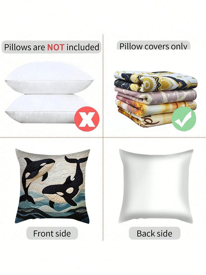 1pc, 2D Ocean Style 45.72X45.72 Cm Short Plush Pillowcase With California Orca, Suitable For Sofa And Bedroom Decor Without Embroidery- No Embroidery