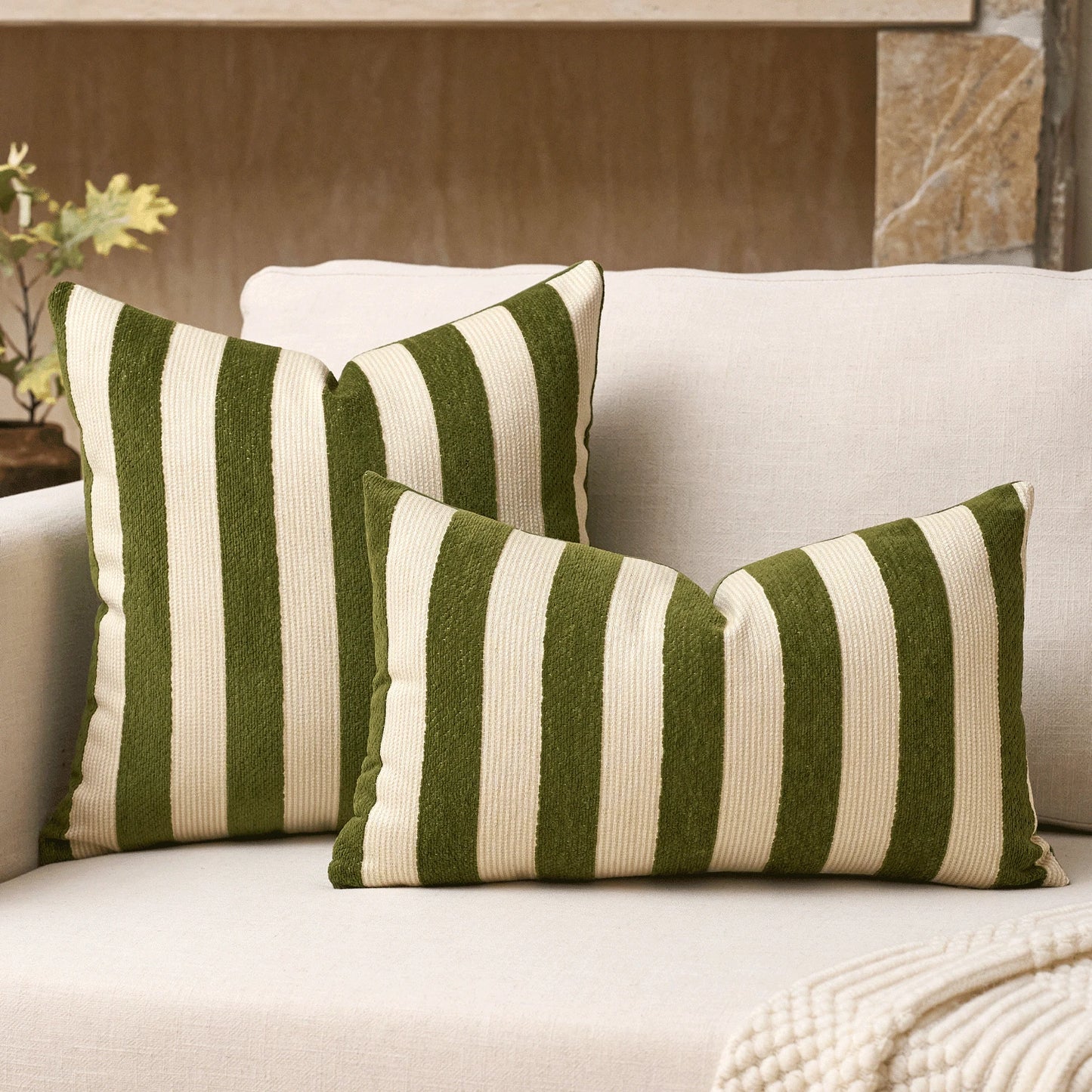 1pc/2pcs Beige-Camel Striped Chenille Decorative Throw Pillow Cover, Soft Modern Abstract Bohemian Style Home Decor Cushion For Sofa, Bedroom, Living Room, All Seasons, Also Suitable As Gift
