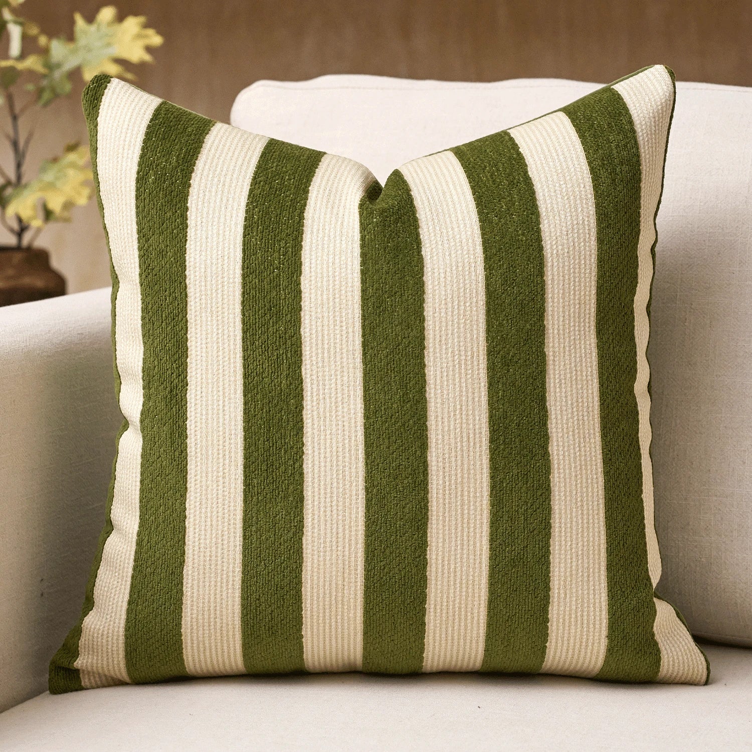 1pc/2pcs Beige-Camel Striped Chenille Decorative Throw Pillow Cover, Soft Modern Abstract Bohemian Style Home Decor Cushion For Sofa, Bedroom, Living Room, All Seasons, Also Suitable As Gift