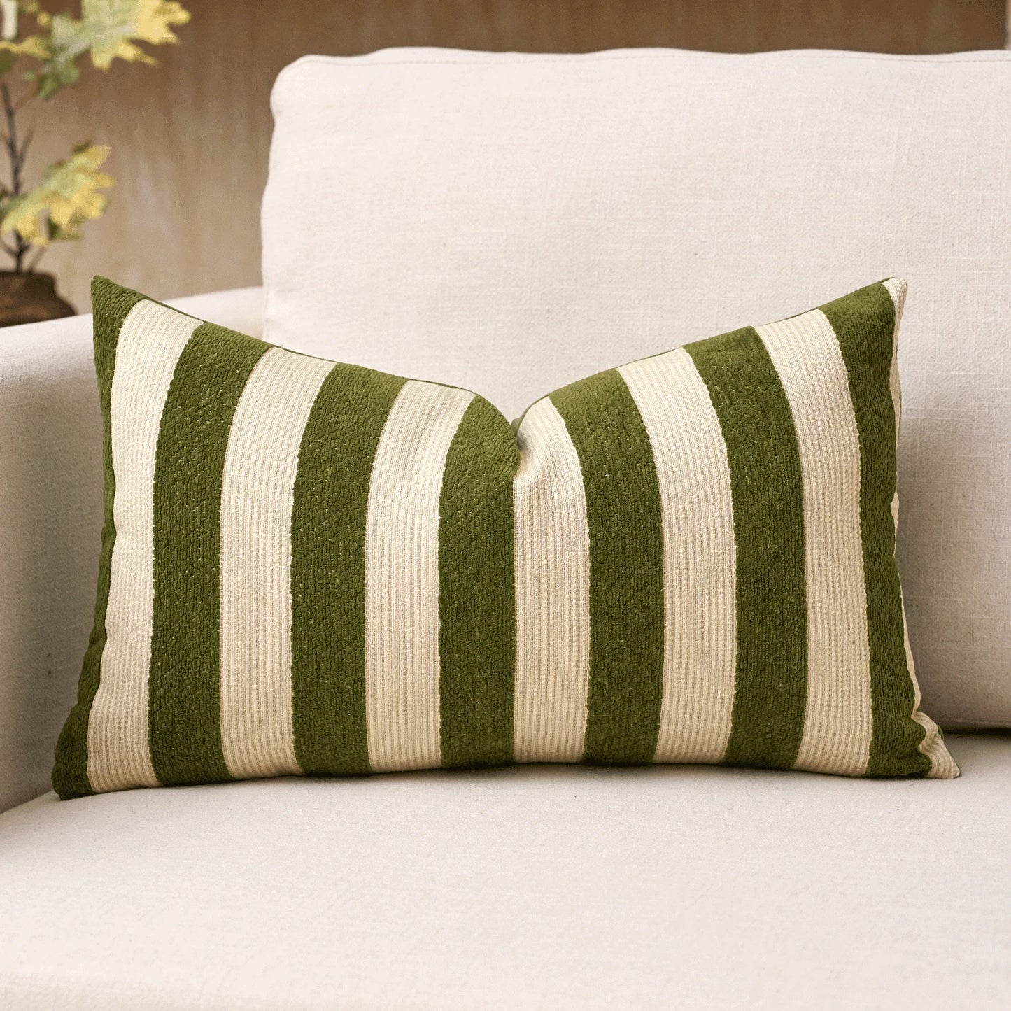 1pc/2pcs Beige-Camel Striped Chenille Decorative Throw Pillow Cover, Soft Modern Abstract Bohemian Style Home Decor Cushion For Sofa, Bedroom, Living Room, All Seasons, Also Suitable As Gift