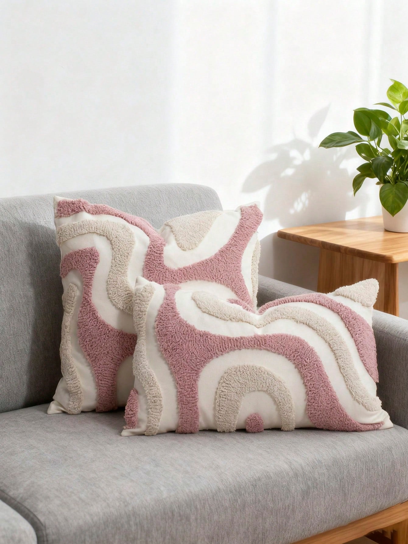 1pc/2pcs Blue & White Geometric Line Flannel Embroidered Pillow Cover, Canvas Fabric, Nordic Style, Living Room, Bedroom, Sofa, Car Waist, Headboard Cushion, Holiday Party Decor, No Pillow Insert, 30*