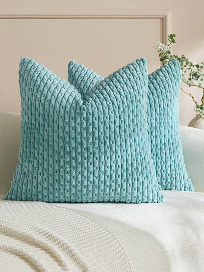 1pc/2pcs Bohemian Striped Throw Pillow Cover (Pillow Insert Not Included), Soft Plush Corduroy Solid Color Decorative Square Pillow Case, Suitable For Holiday, Sofa, Bedroom, Bed, All Seasons Use.