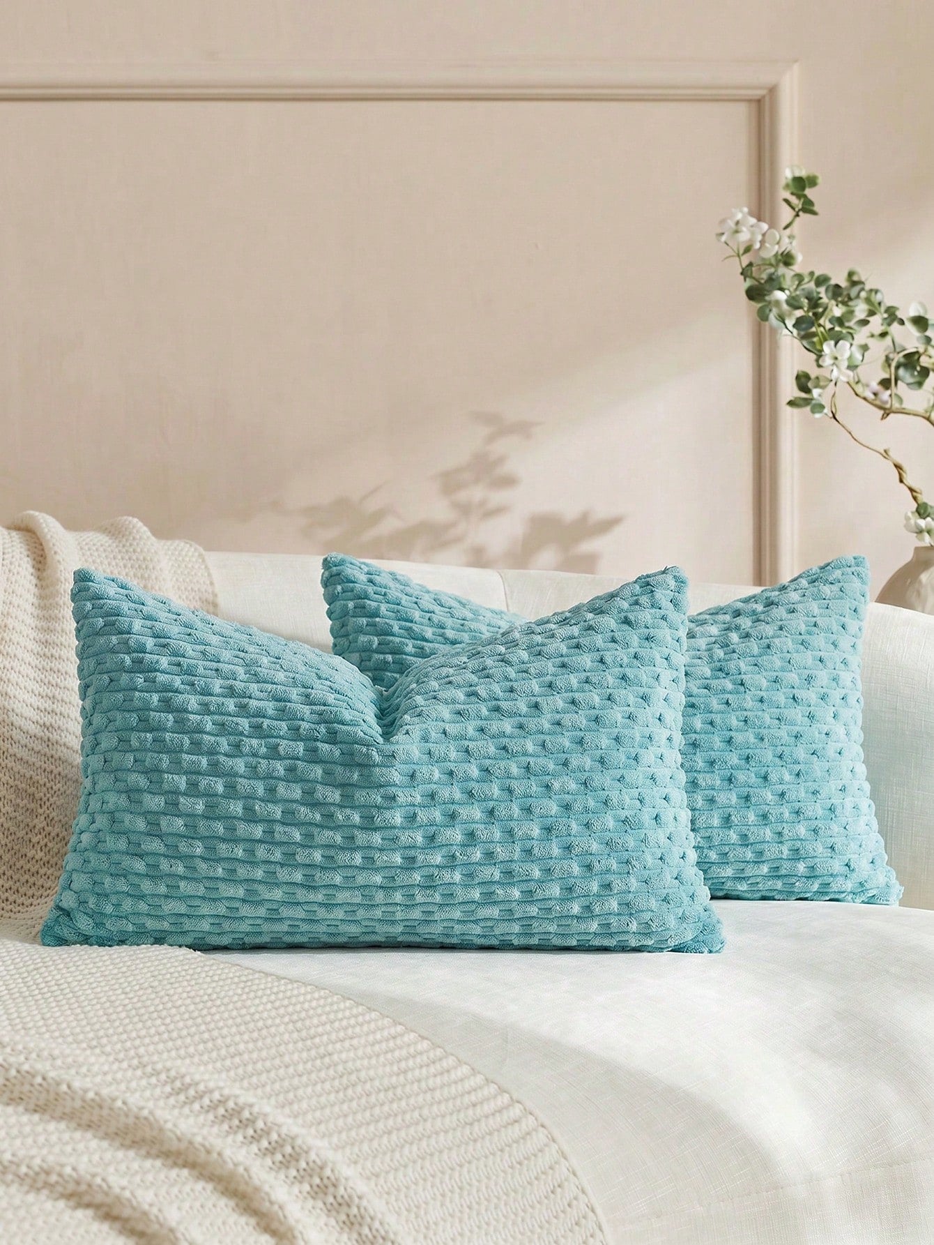 1pc/2pcs Bohemian Striped Throw Pillow Cover (Pillow Insert Not Included), Soft Plush Corduroy Solid Color Decorative Square Pillow Case, Suitable For Holiday, Sofa, Bedroom, Bed, All Seasons Use.