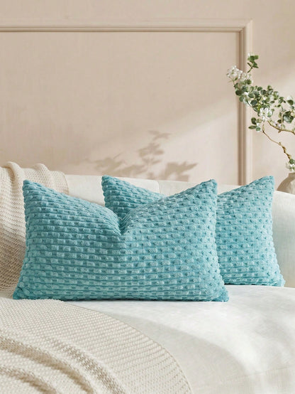 1pc/2pcs Bohemian Striped Throw Pillow Cover (Pillow Insert Not Included), Soft Plush Corduroy Solid Color Decorative Square Pillow Case, Suitable For Holiday, Sofa, Bedroom, Bed, All Seasons Use.