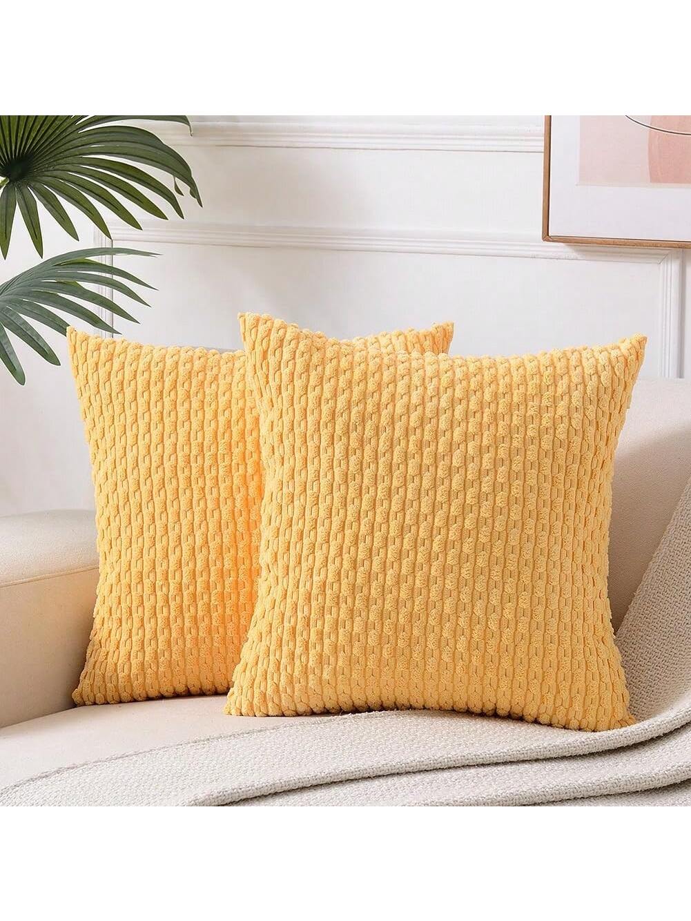 1pc/2pcs Bohemian Striped Throw Pillow Cover (Pillow Insert Not Included), Soft Plush Corduroy Solid Color Decorative Square Pillow Case, Suitable For Holiday, Sofa, Bedroom, Bed, All Seasons Use.