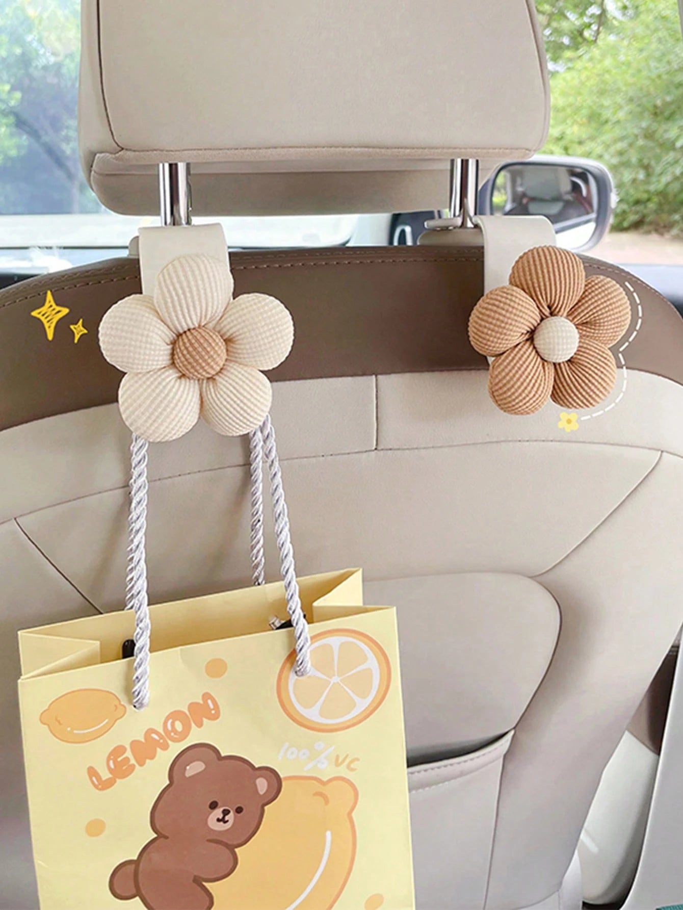 1pc/2pcs Cute Flower Car Headrest Hook, Multi-Functional Rear/Front Hanging Hook, Retractable Car Storage Hook