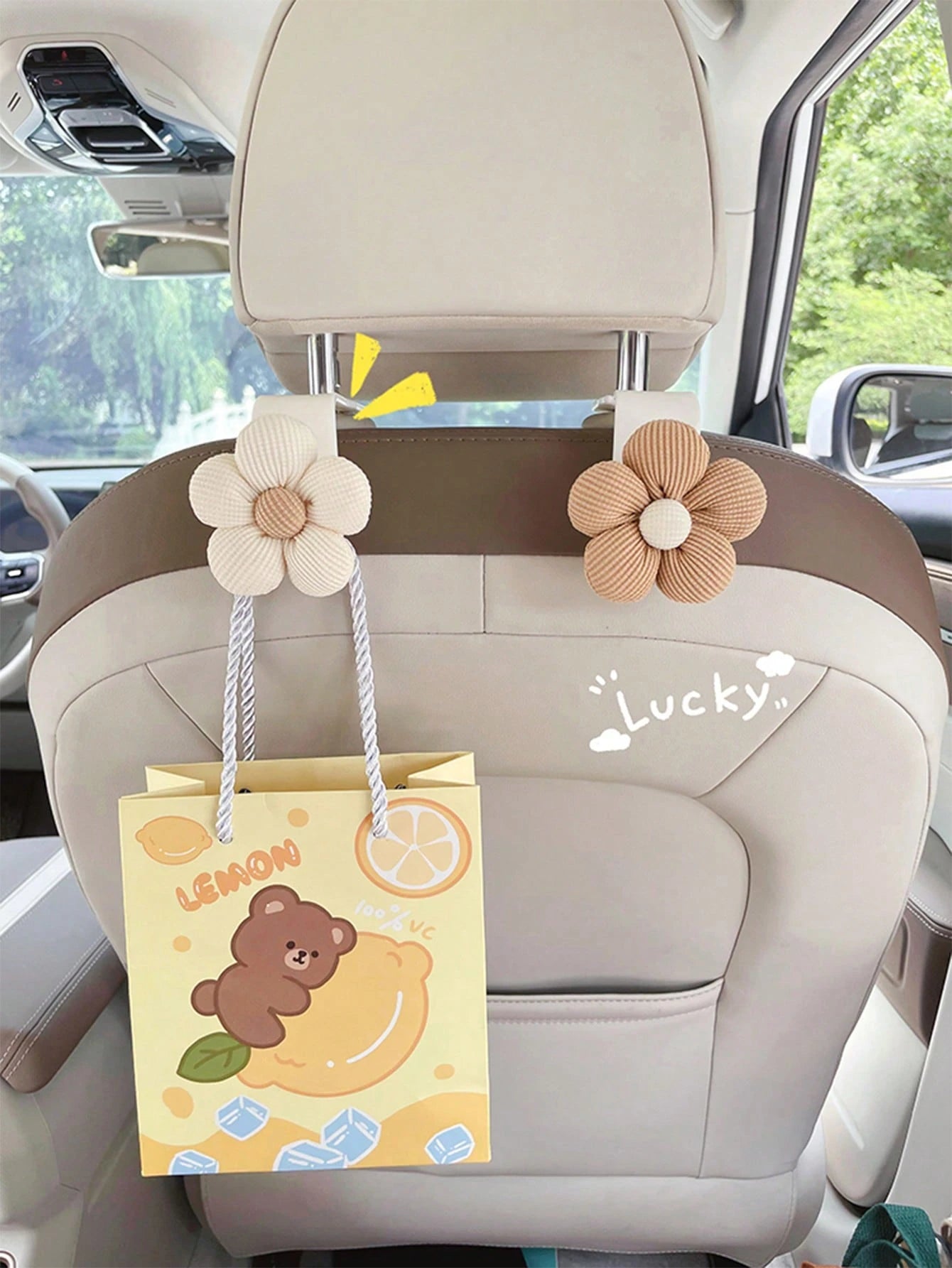 1pc/2pcs Cute Flower Car Headrest Hook, Multi-Functional Rear/Front Hanging Hook, Retractable Car Storage Hook