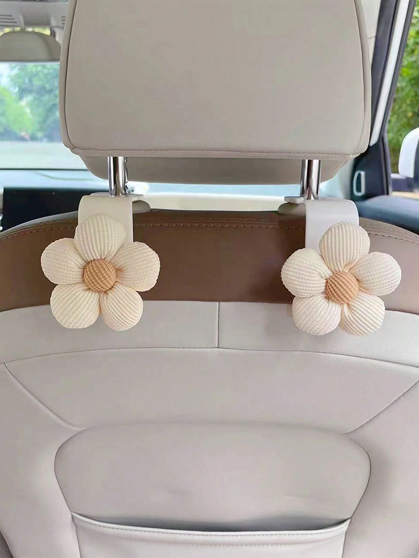 1pc/2pcs Cute Flower Car Headrest Hook, Multi-Functional Rear/Front Hanging Hook, Retractable Car Storage Hook