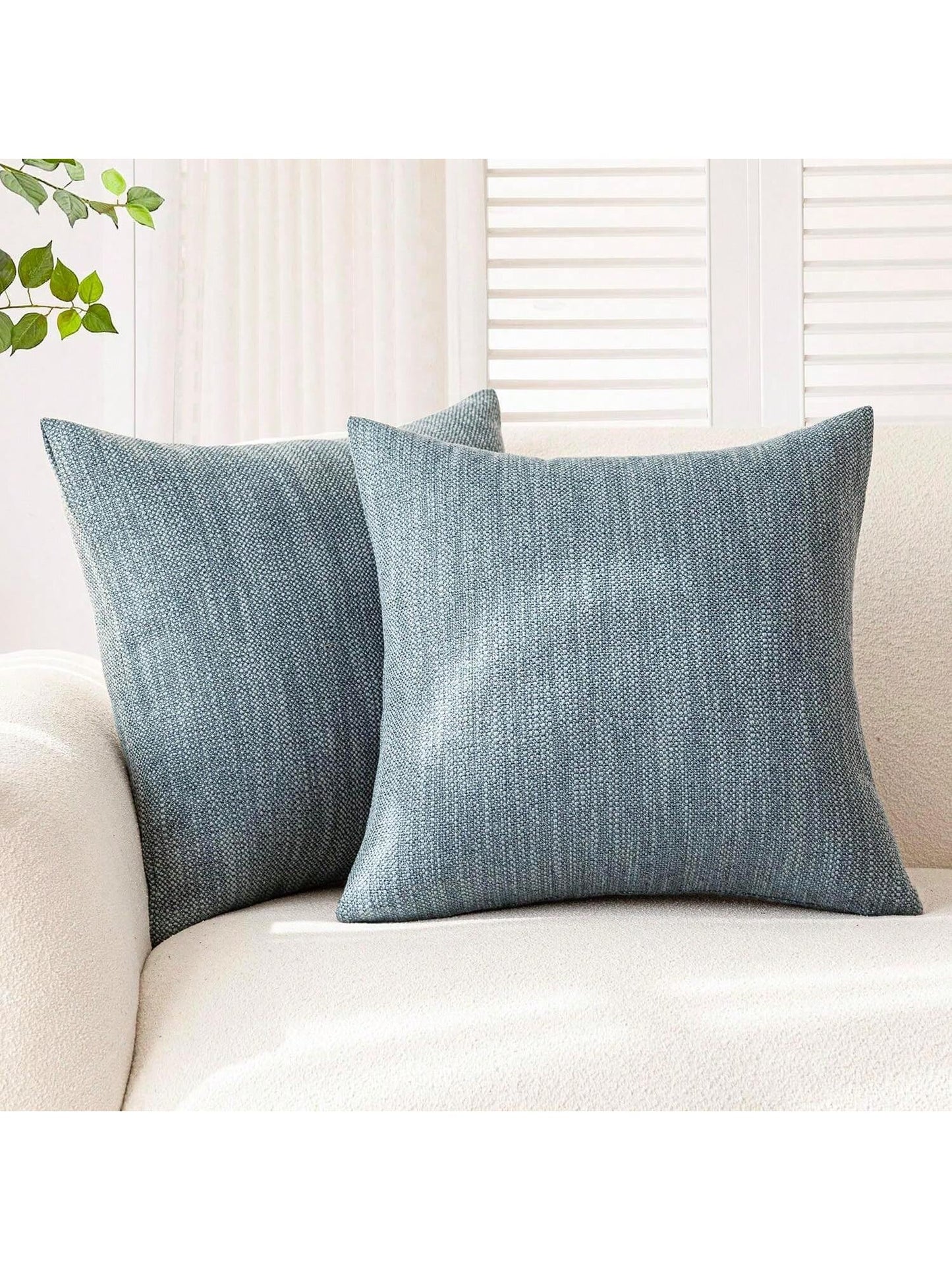 1pc/2pcs Grey-Blue Luxury Pillowcase, Bohemian Style Decorative Textured Coarse Linen Fabric, Rugged Linen Craftsmanship, Suitable For Sofa, Living Room, Bedroom, Floor, Bench, Car, Office, Cafe And O