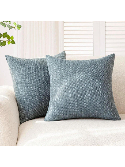 1pc/2pcs Grey-Blue Luxury Pillowcase, Bohemian Style Decorative Textured Coarse Linen Fabric, Rugged Linen Craftsmanship, Suitable For Sofa, Living Room, Bedroom, Floor, Bench, Car, Office, Cafe And O