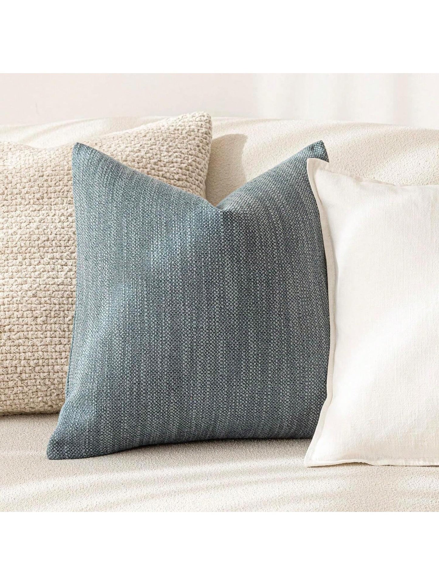 1pc/2pcs Grey-Blue Luxury Pillowcase, Bohemian Style Decorative Textured Coarse Linen Fabric, Rugged Linen Craftsmanship, Suitable For Sofa, Living Room, Bedroom, Floor, Bench, Car, Office, Cafe And O