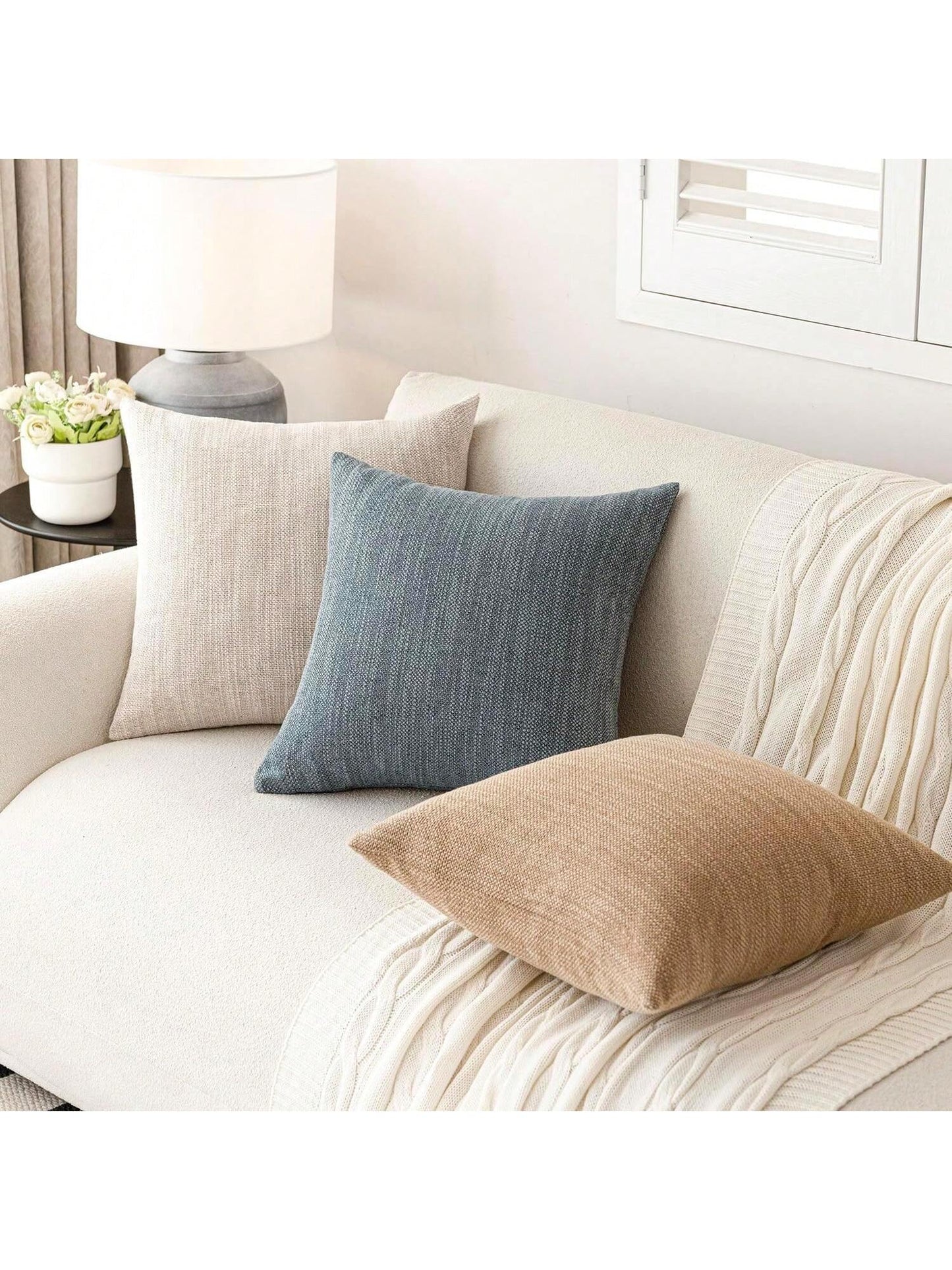 1pc/2pcs Grey-Blue Luxury Pillowcase, Bohemian Style Decorative Textured Coarse Linen Fabric, Rugged Linen Craftsmanship, Suitable For Sofa, Living Room, Bedroom, Floor, Bench, Car, Office, Cafe And O