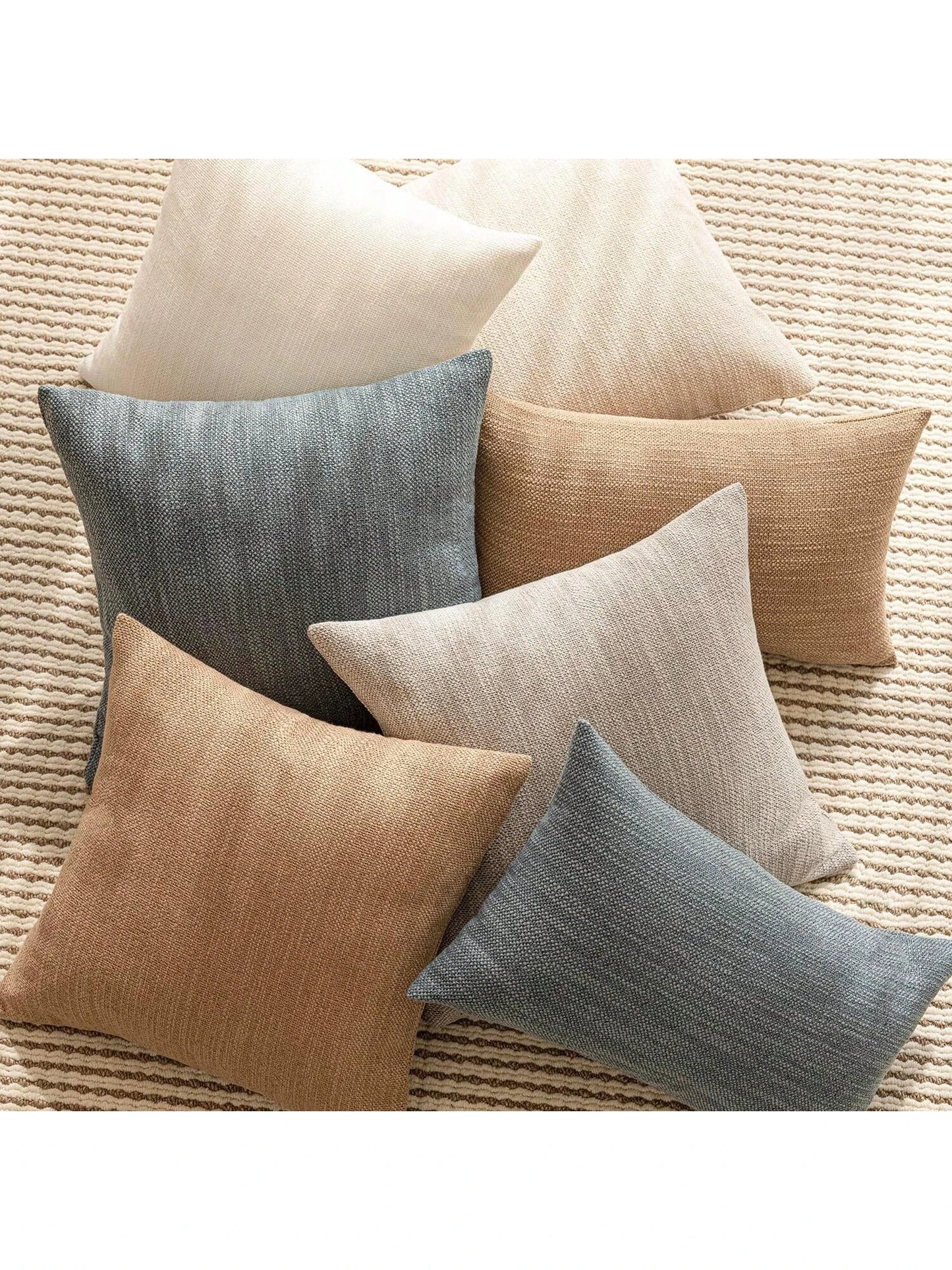 1pc/2pcs Grey-Blue Luxury Pillowcase, Bohemian Style Decorative Textured Coarse Linen Fabric, Rugged Linen Craftsmanship, Suitable For Sofa, Living Room, Bedroom, Floor, Bench, Car, Office, Cafe And O