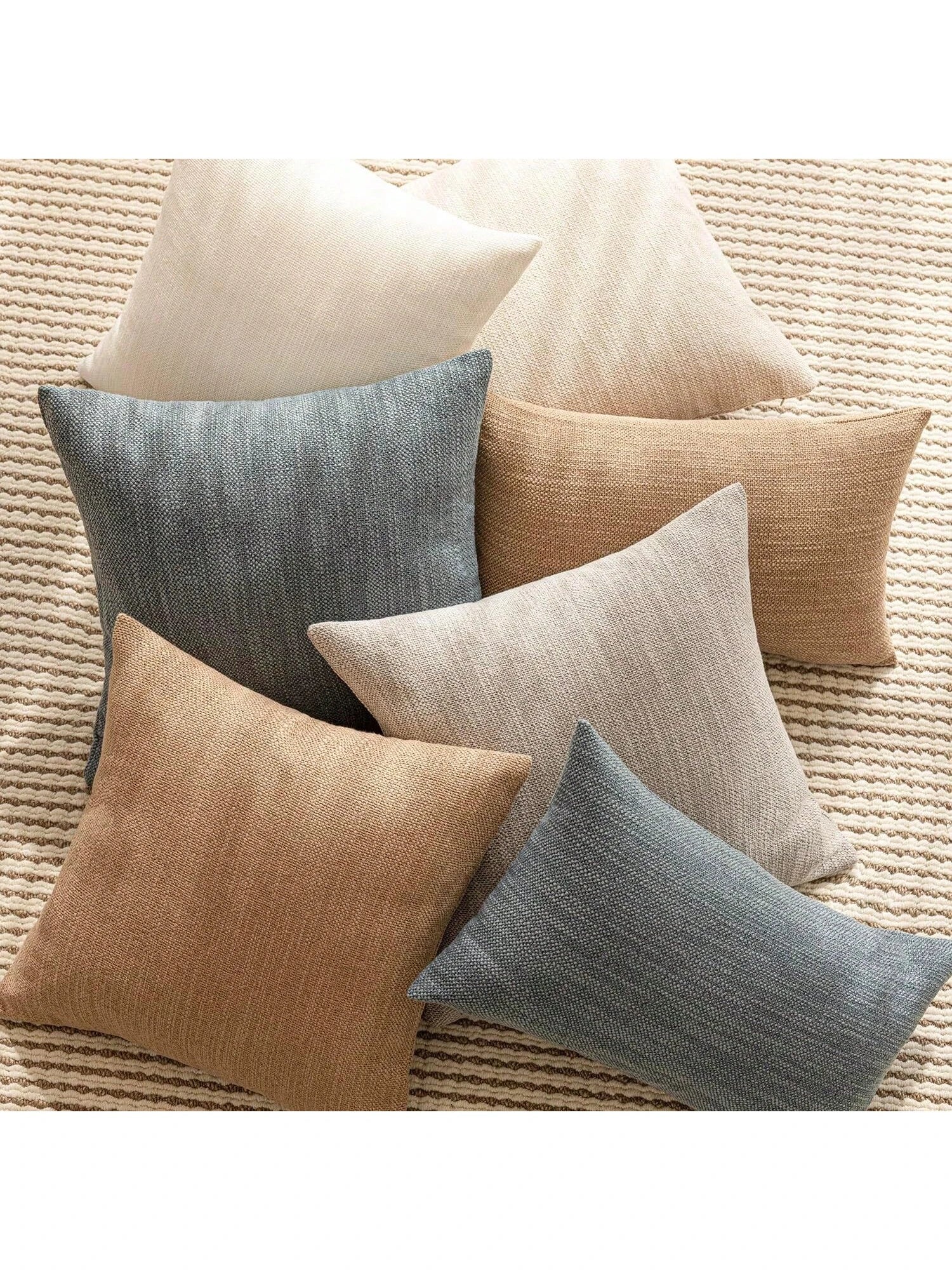 1pc/2pcs Grey-Blue Luxury Pillowcase, Bohemian Style Decorative Textured Coarse Linen Fabric, Rugged Linen Craftsmanship, Suitable For Sofa, Living Room, Bedroom, Floor, Bench, Car, Office, Cafe And O