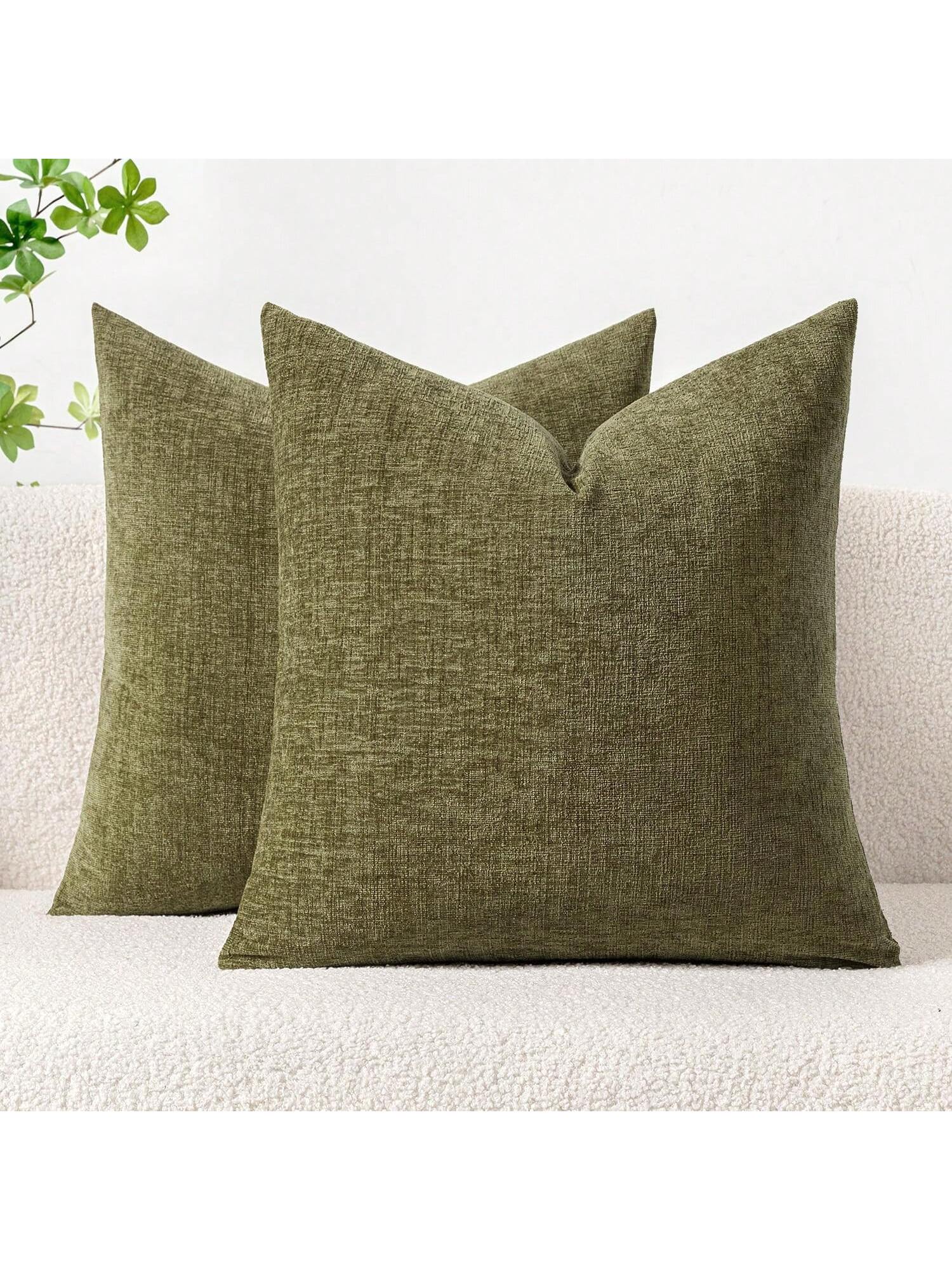1pc/2pcs Olive Green (Pillow Insert Not Included) 3D Textured Throw Pillow Cover, Modern Farmhouse Cozy Chenille Vintage Pattern Cushion Case, Suitable For Daily Bedroom, Dining Room, Bed, Sofa, Car