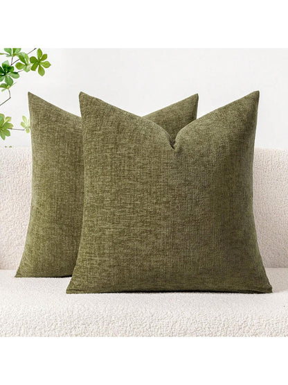 1pc/2pcs Olive Green (Pillow Insert Not Included) 3D Textured Throw Pillow Cover, Modern Farmhouse Cozy Chenille Vintage Pattern Cushion Case, Suitable For Daily Bedroom, Dining Room, Bed, Sofa, Car