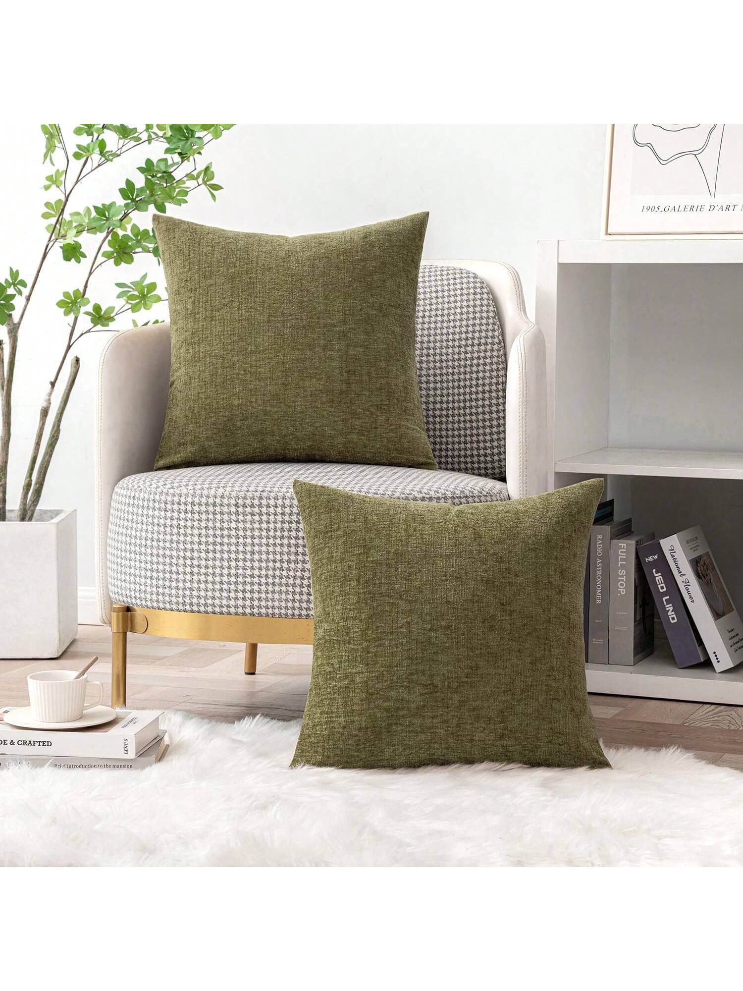 1pc/2pcs Olive Green (Pillow Insert Not Included) 3D Textured Throw Pillow Cover, Modern Farmhouse Cozy Chenille Vintage Pattern Cushion Case, Suitable For Daily Bedroom, Dining Room, Bed, Sofa, Car
