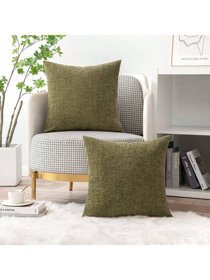 1pc/2pcs Olive Green (Pillow Insert Not Included) 3D Textured Throw Pillow Cover, Modern Farmhouse Cozy Chenille Vintage Pattern Cushion Case, Suitable For Daily Bedroom, Dining Room, Bed, Sofa, Car