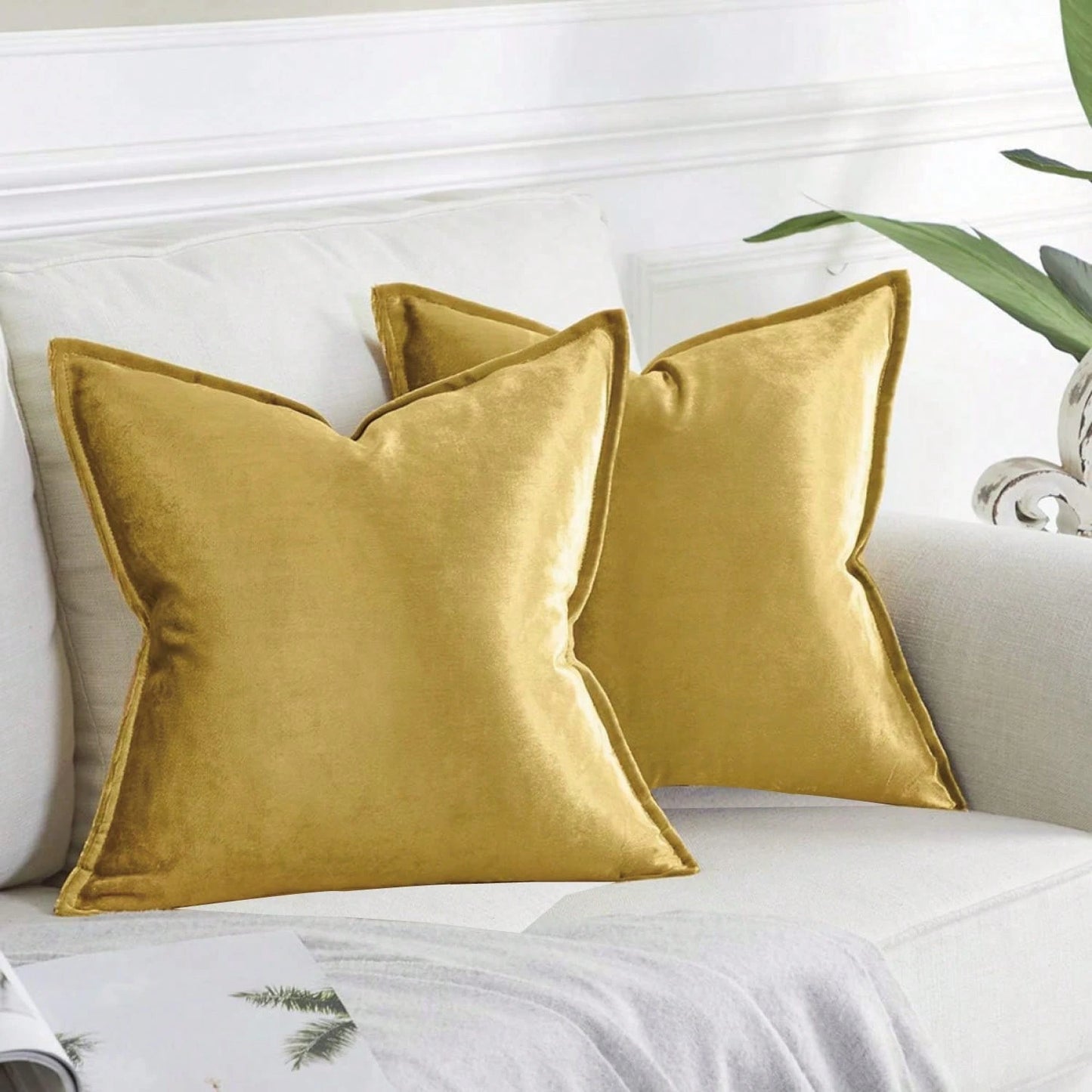 1pc/2pcs Plain Cushion Cover Without Filler,Velvet Pillowcase For Sofa, Home Decoration