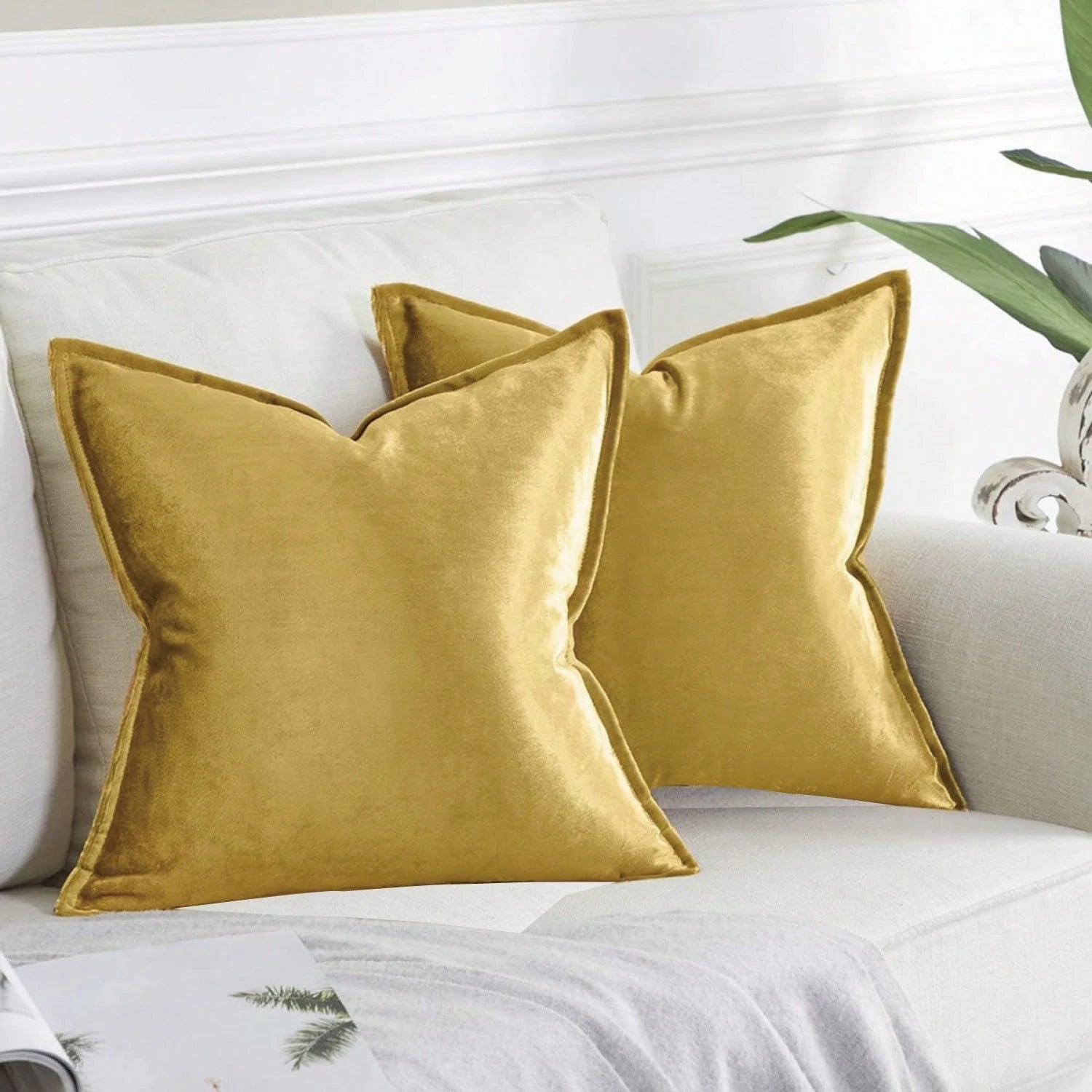 1pc/2pcs Plain Cushion Cover Without Filler,Velvet Pillowcase For Sofa, Home Decoration