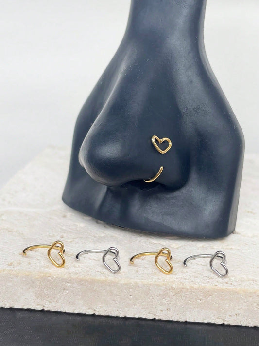 1pc/2pcs Stainless Steel Heart Nose Stud Earrings Lip Nose Ring Piercing Jewelry, Summer Accessories