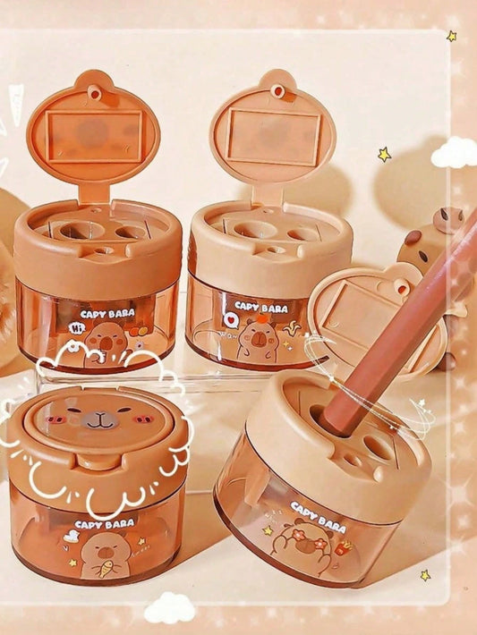 1pc/3pcs/5pcs Capybara Dual-Hole Pencil Sharpener, Cute Capybara Design Manual Pencil Sharpener, Random Color And Style, Creative Flip-Top Pencil Sharpener, Handheld Pencil Sharpener, Suitable For Sch