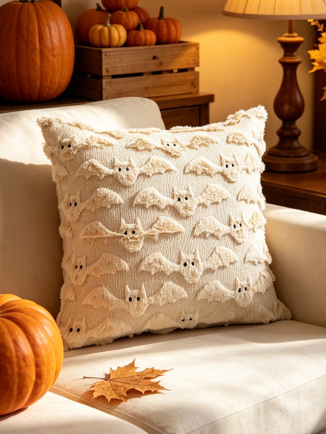 1pc 45*45cm Halloween Bat Quilted Pillowcase, Hidden Zipper Pillow Cover, Home Decor Halloween Decoration For Living Room, Bedroom, Sofa, No Pillow Insert