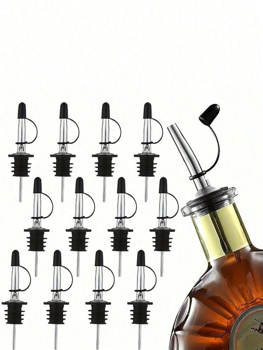 1pc/4pcs Stainless Steel Liquor Pourer, Bottle Pour Spout With Vinegar Stopper, Rubber Dust Cover Topped Wine Pourer, Bar Accessories