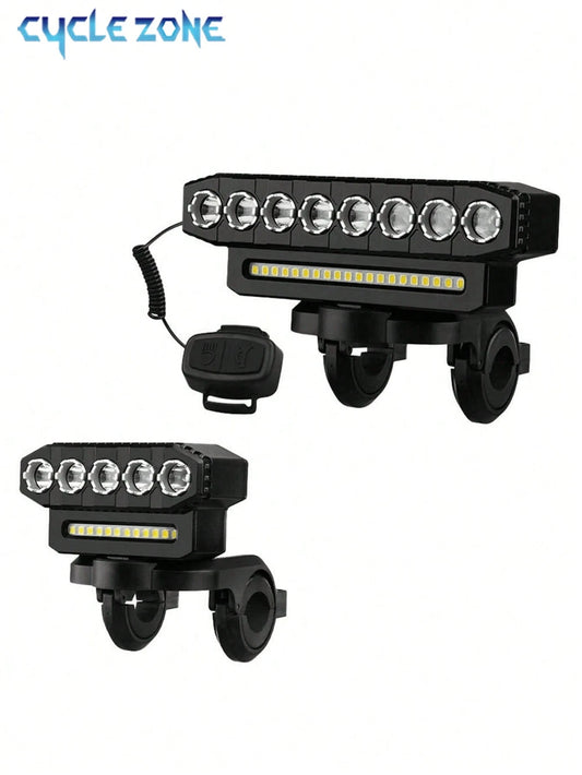1pc 5LED/8LED USB Rechargeable Bicycle Front Light With Horn, Long Lasting Cycling Riding Equipment