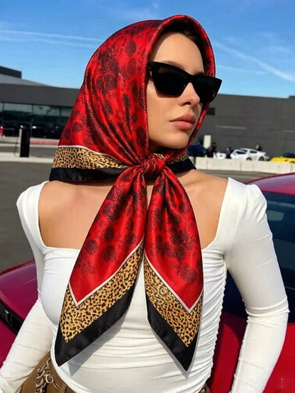 1pc All-Season Square Scarf New Style Luxury Soft Silk Scarf Women's Square Scarf Popular Print Shawl Fashion 35.43inch Headscarf 90*90cm Floral Silk Scarf Casual Polyester Fiber