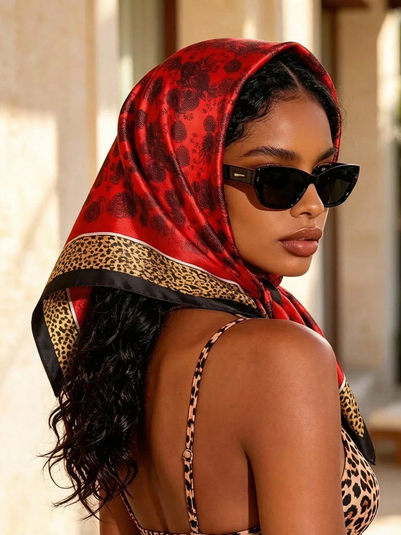 1pc All-Season Square Scarf New Style Luxury Soft Silk Scarf Women's Square Scarf Popular Print Shawl Fashion 35.43inch Headscarf 90*90cm Floral Silk Scarf Casual Polyester Fiber