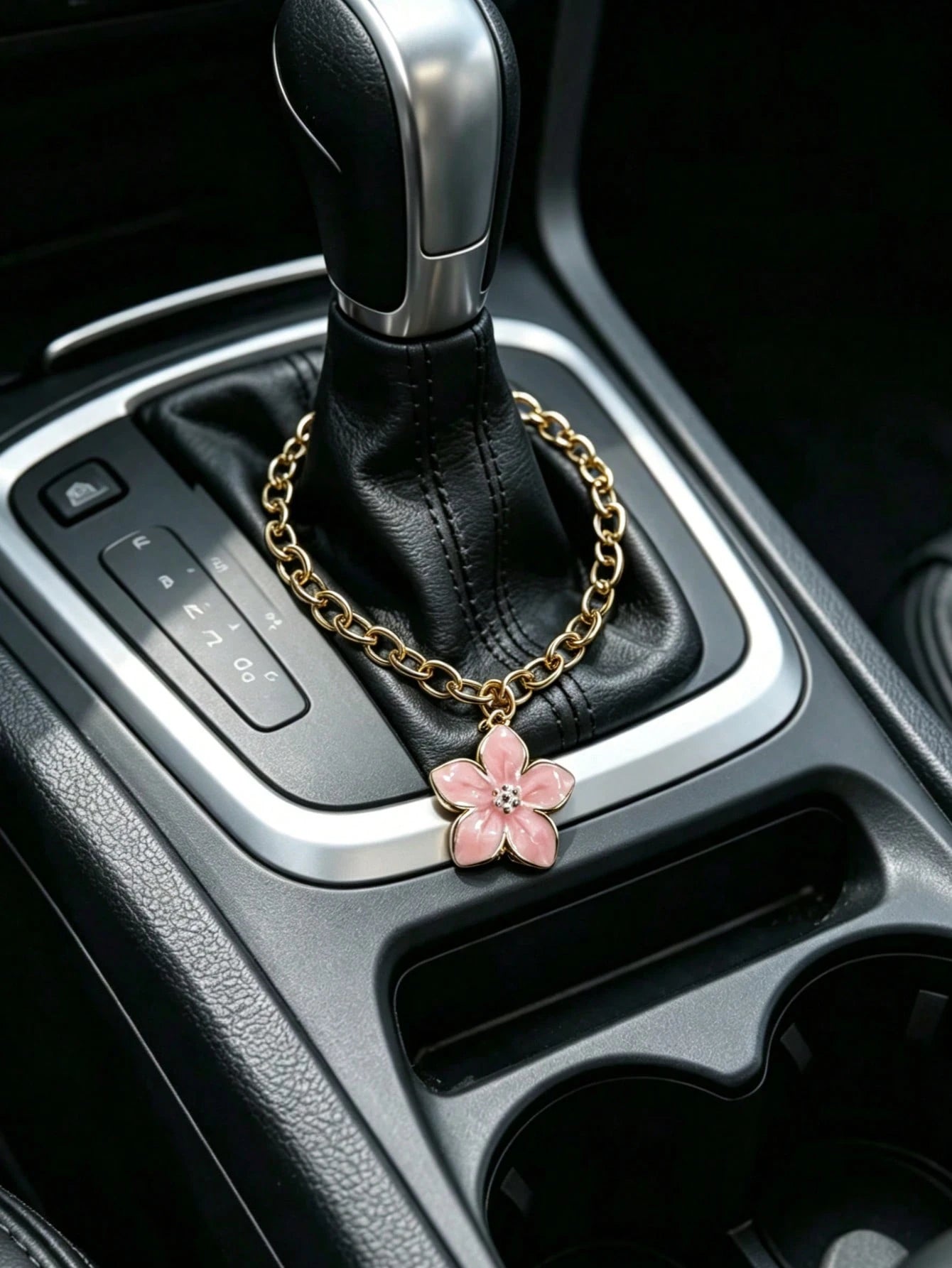 1pc Alloy Cherry Blossom Gold Chain Car Gear Shift Decoration, Car Hanging Ornament