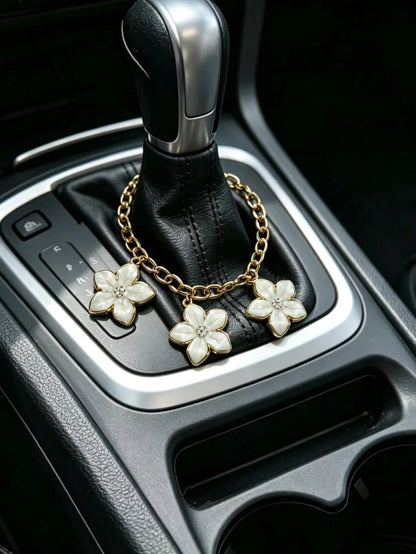 1pc Alloy Cherry Blossom Gold Chain Car Gear Shift Decoration, Car Hanging Ornament