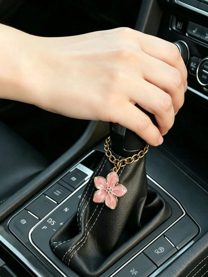 1pc Alloy Cherry Blossom Gold Chain Car Gear Shift Decoration, Car Hanging Ornament