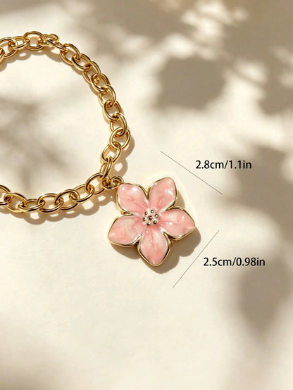 1pc Alloy Cherry Blossom Gold Chain Car Gear Shift Decoration, Car Hanging Ornament
