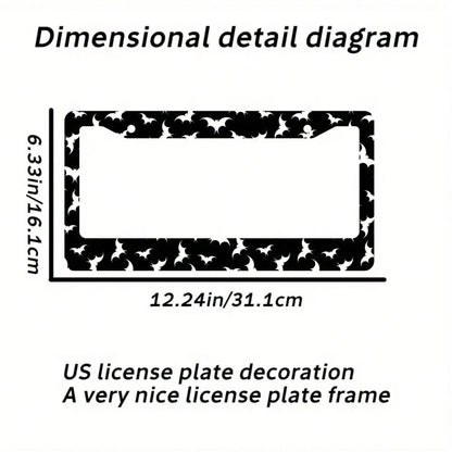 1pc, Aluminum License Plate Cover, Dense Bat Design- Black And White Metal Frame, Suitable For Cars, Suitable For American Vehicles, Scratch-Resistant, Includes Screw Cover, Vehicle Decoration Acces
