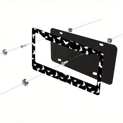 1pc, Aluminum License Plate Cover, Dense Bat Design- Black And White Metal Frame, Suitable For Cars, Suitable For American Vehicles, Scratch-Resistant, Includes Screw Cover, Vehicle Decoration Acces
