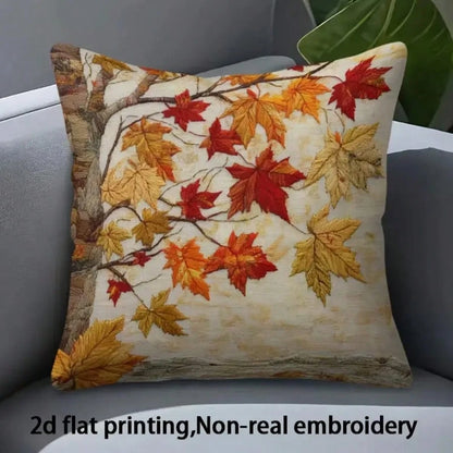 1pc Autumn Maple Leaf Print Decorative Pillow Cover, 2D Flat Printing Embroidery-Like, Modern Maple Leaf Design, 18"X18", Soft Plush, Machine Washable, Zipper Closure, Suitable For Living Room Sofa De