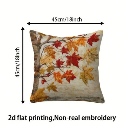 1pc Autumn Maple Leaf Print Decorative Pillow Cover, 2D Flat Printing Embroidery-Like, Modern Maple Leaf Design, 18"X18", Soft Plush, Machine Washable, Zipper Closure, Suitable For Living Room Sofa De
